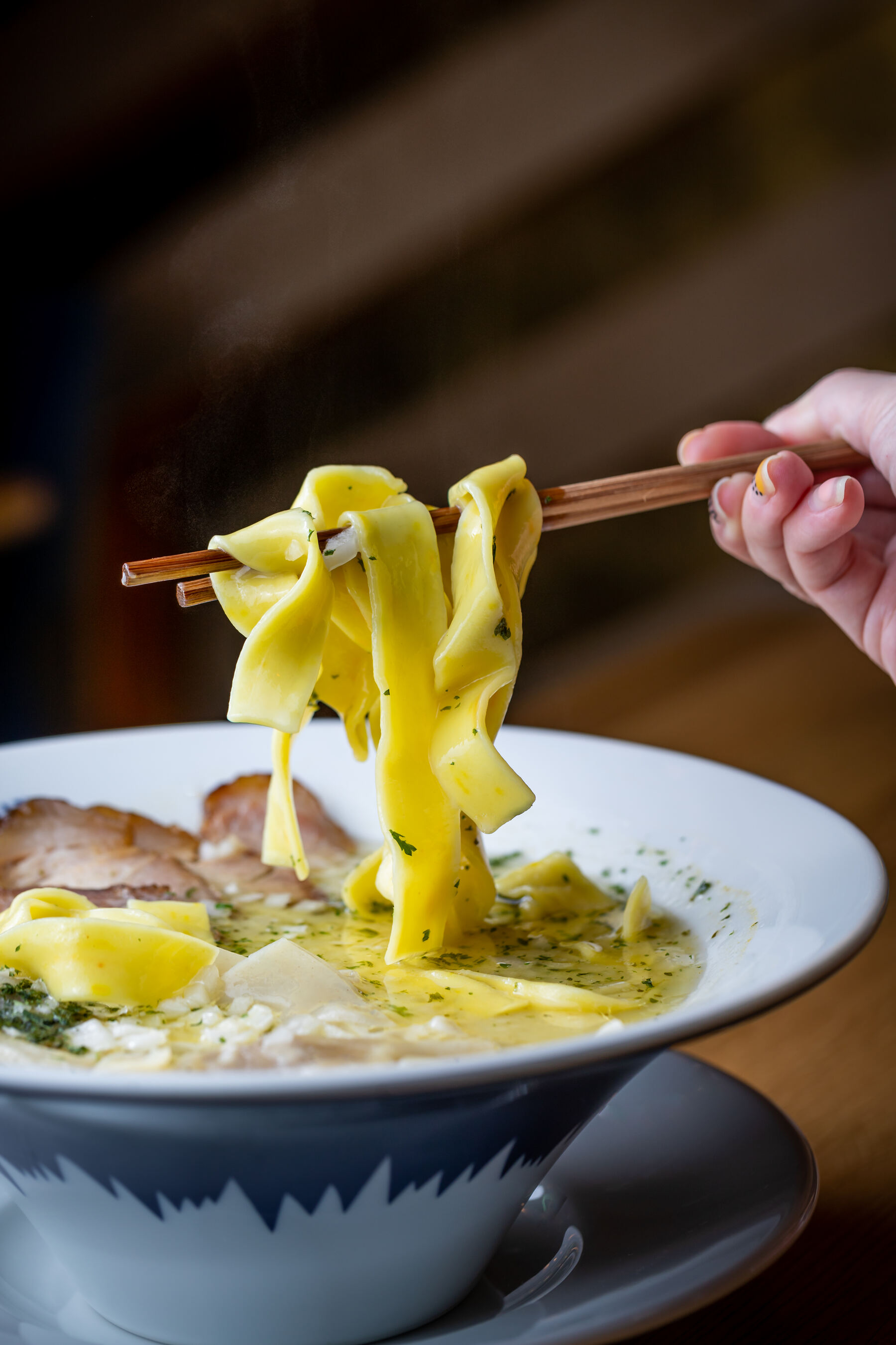 Hand-lifted flat noodles from the Kazan Beverly Hills noodle lab